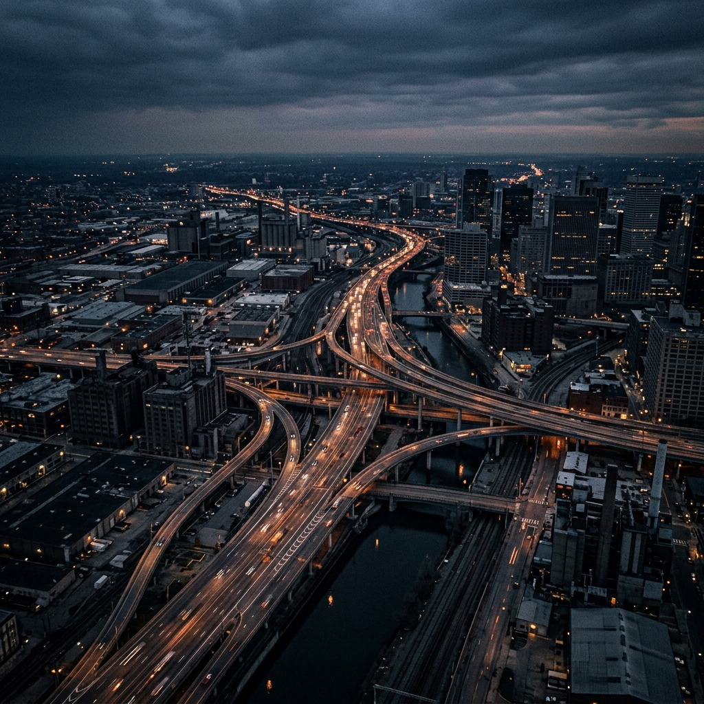 City infrastructure aerial — insurance and claims processing
