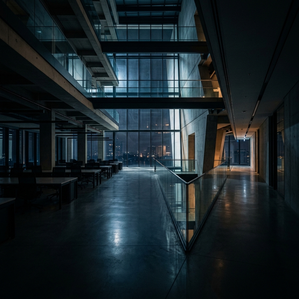 Corporate office interior at night — labor and HR compliance